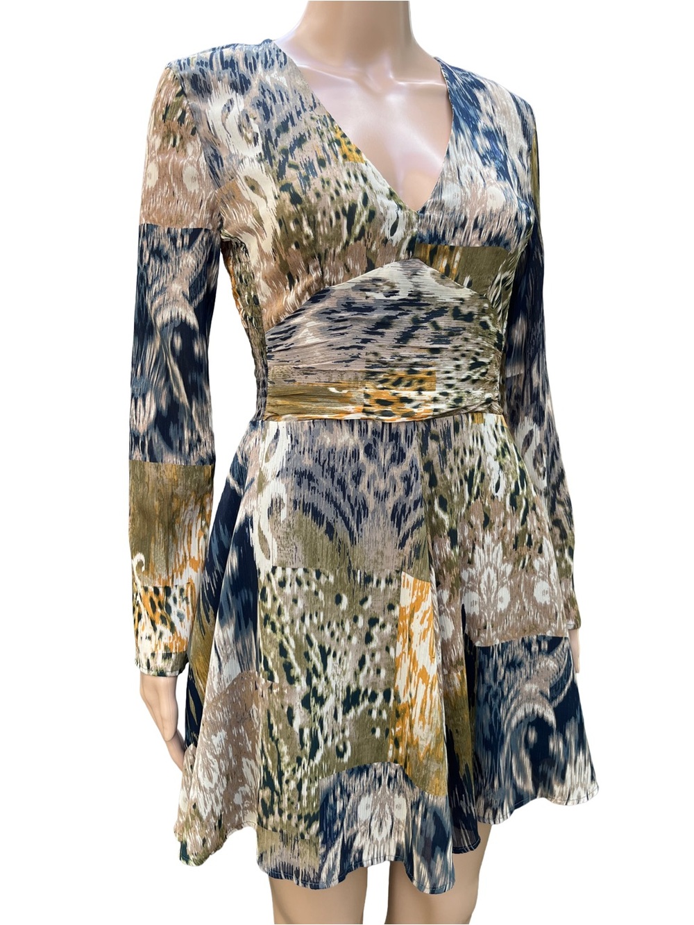 Zara Fit & Flare Abstract Print Long Sleeve Mini Dress S